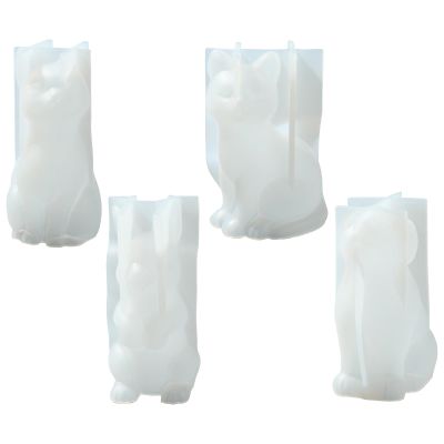 Ipotkitt 4pcs White Animal Themed Silicone Candle Molds Cat Dog Rabbit Resin Molds for DIY Resin Decoration Aromatherapy Handicraft Craft Making Supplies
