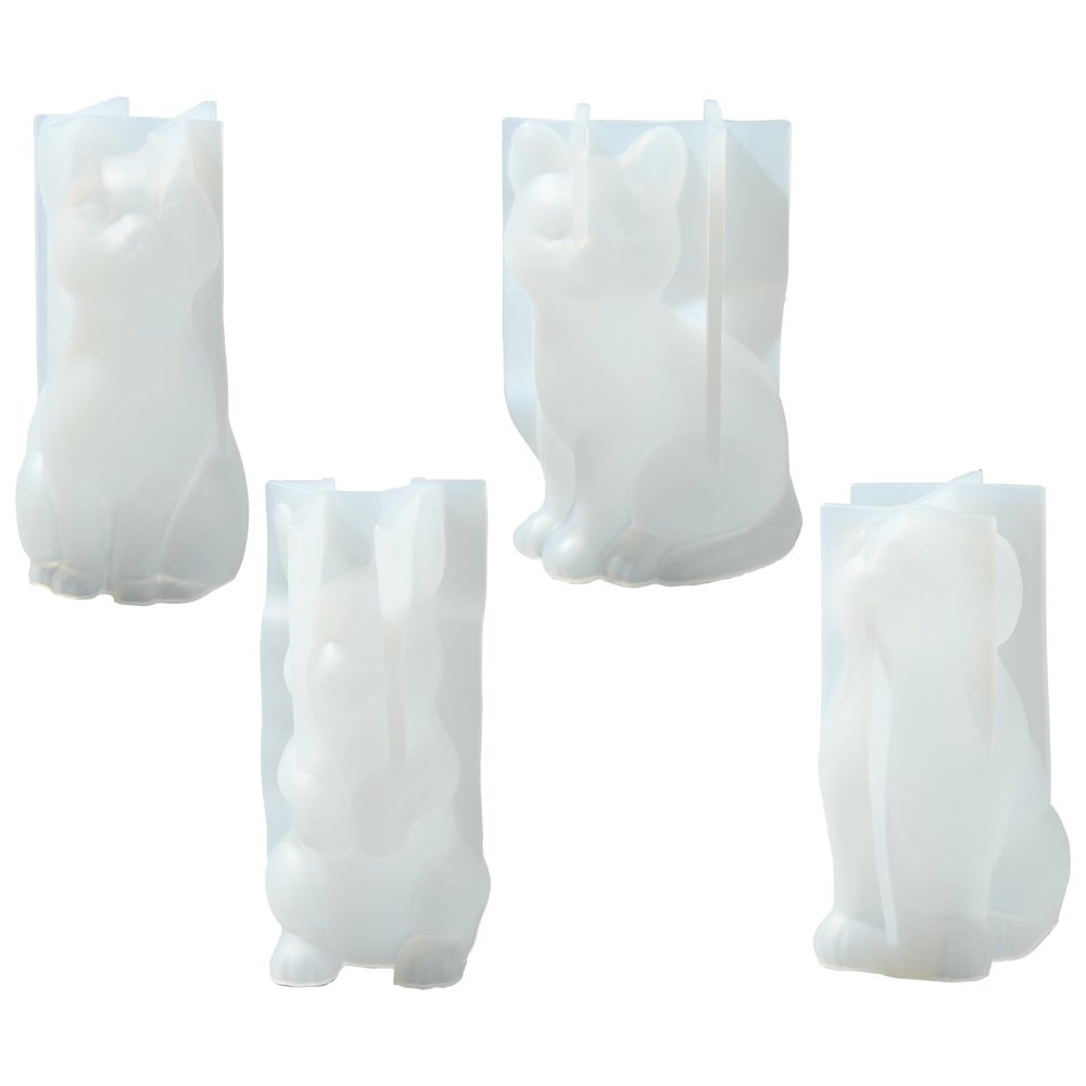 Ipotkitt 4pcs White Animal Themed Silicone Candle Molds Cat Dog Rabbit Resin Molds for DIY Resin Decoration Aromatherapy Handicraft Craft Making Supplies