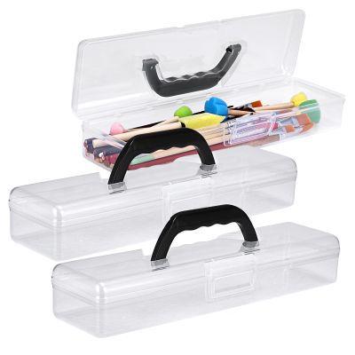 BTSKY 3 Pack Clear Plastic Painting Brush Container with Black Handle, Portable Long Paintbrush Case, Drawing Tools Storage Box, Practical Art Supply Organizer for Artist Crafters, 13.2"x3.5"x2.4"