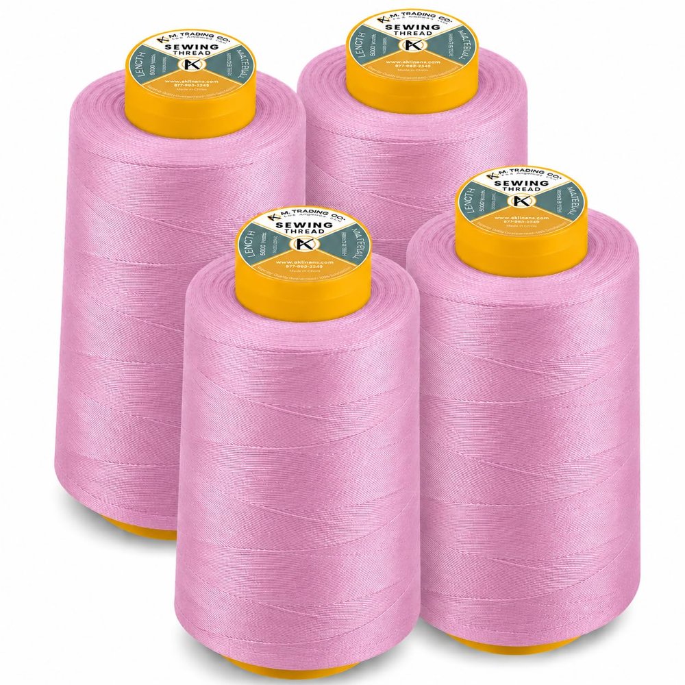 AK TRADING CO. 4-Pack Rose Pink All Purpose Sewing Thread Cones (6000 Yards Each) of High Tensile Polyester Thread Spools for Sewing, Quilting, Serger Machines, Overlock, Merrow & Hand Embroidery
