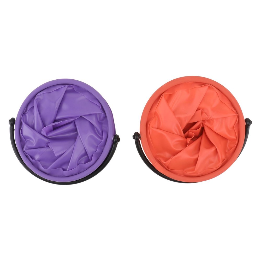 Beatifufu 2pcs Collapsible Brush Basin Wash Painting Brush Holder Durable Plastic with Compartment for Easy Cleaning for Artists and Students Orange and Purple
