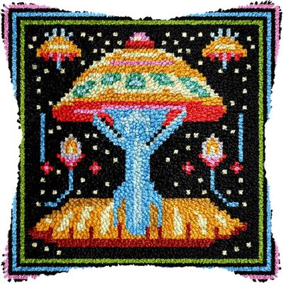 DIY Latch Hook Pillow kit, Suitable for Beginners Color Printed Canvas Yarn Crochet Throw Pillow Sewing DIY Tapestry, for Home Sofa Decoration 43x43cm- Glowing Jellyfish(D)