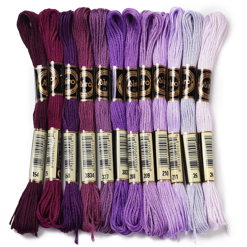 CABODYALS 12 Skeins 105 Yards Gradient Purple Polyester Embroidery Floss Cross Stitch Threads Colorful Friendship Bracelets Craft Needlepoint Yarn for Sewing Making DIY Birthday Wedding Stitching