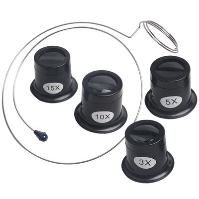 Angoily Jewelers Loupe, 3, 5, 10, 15 X Magnifying Glass, Hands Free Eye Clip Monocle for Watch Repair, Jewelry Loops Magnifier for Coins Gems Stamps & Circuit Board Inspection, Watchmaker Tool