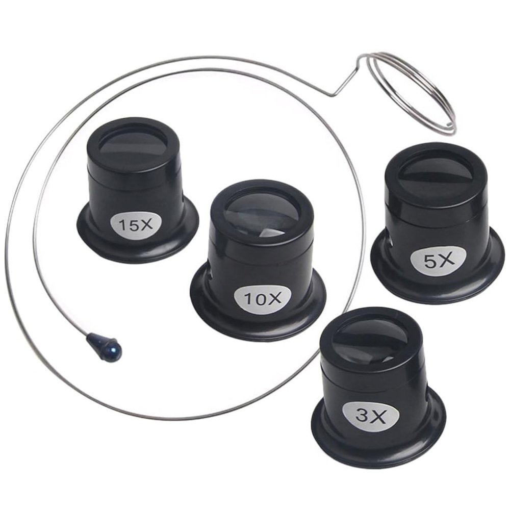 Angoily Jewelers Loupe, 3, 5, 10, 15 X Magnifying Glass, Hands Free Eye Clip Monocle for Watch Repair, Jewelry Loops Magnifier for Coins Gems Stamps & Circuit Board Inspection, Watchmaker Tool