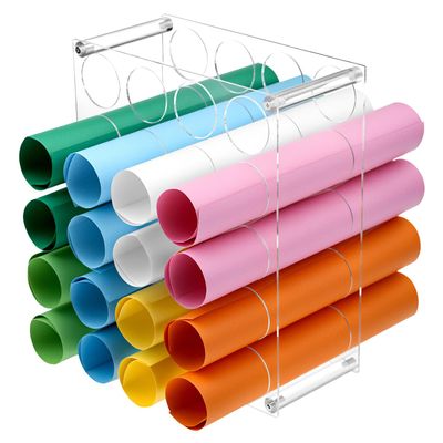 QWORK Clear Acrylic Vinyl Roll Storage Rack - 20-Hole Vinyl Roll Holder for Craft Room,12x10 Inch