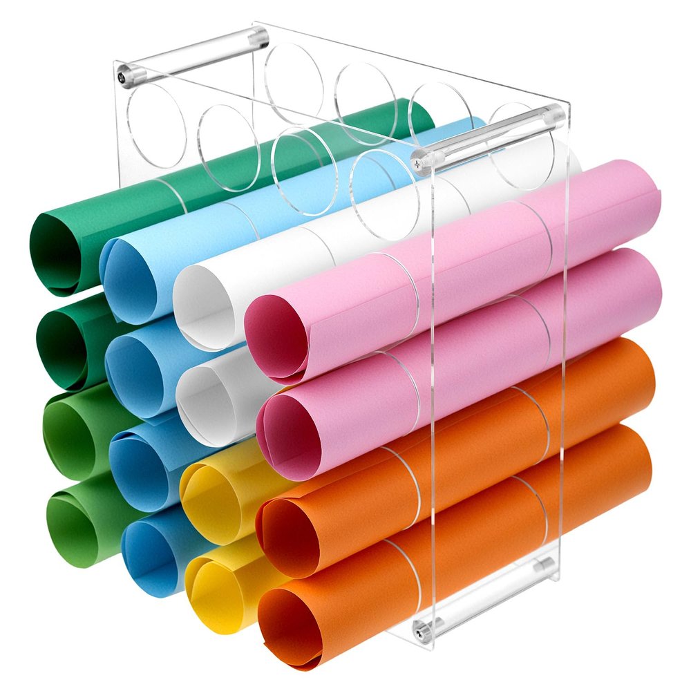 QWORK Clear Acrylic Vinyl Roll Storage Rack - 20-Hole Vinyl Roll Holder for Craft Room,12x10 Inch