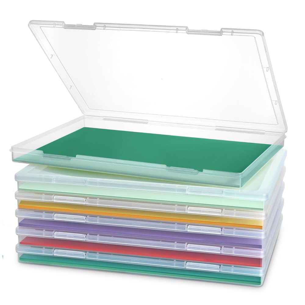HQAUT Photo Storage Box for 8" x 10" Photos, 6 Pack Plastic Scrapbook Paper Storage Organizer with Double Snap-Tight Latches, Clear Project Case for Scrapbooks, Card, Craft, A4 Files
