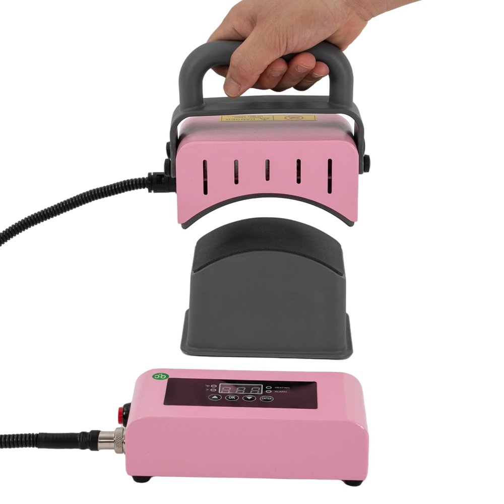 300W Heat Press Machine for Caps, T-Shirts and Bag, 2-in-1 Portable Hot Label Baking Machine-Temperature & Time Control, Hat Press Heat Machine for DIY Custom Hats, Apparel (Light Pink)