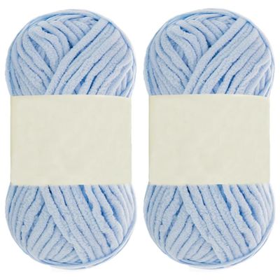2 Sekins/200g/149 Yards Soft Fluffy Chenille Yarn for Knitting Velvet Plush Yarn for Crocheting Hat Scarf Blanket (Light Blue)