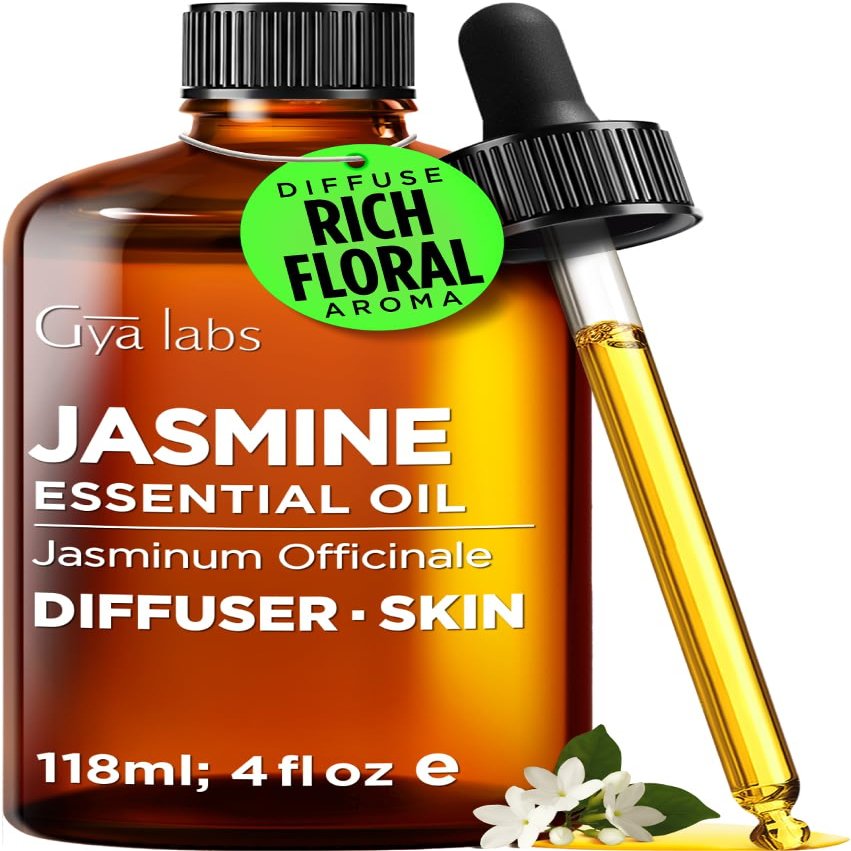 100% Pure Jasmine Essential Oil - 4 Fl Oz - Jasmine Oil for Hair, Skin, Diffuser, Aromatherapy & DIY Candle Making Scent