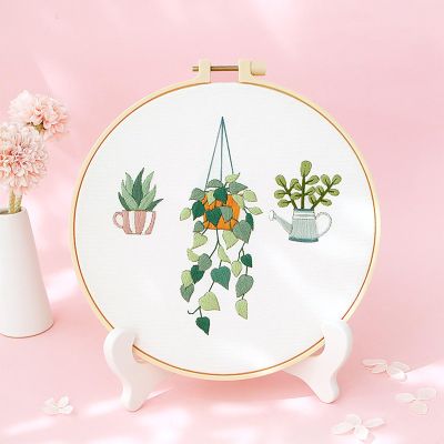 Embroidery Kit for Beginners Pre-Printed Embroidery Cloth, Adjustable Hoop, Colorful Threads, Needles, and Tools for DIY Handmade Needlework(Green)
