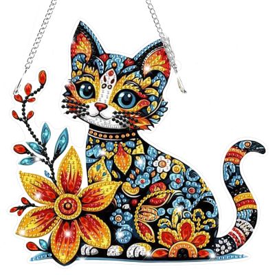 Bowetile Colorful Cat Diamond Art Hanging Kits for Adults, 5D Special Shape Diamond Painting Cats Window Pendant Kits, Animal Gem Art Suncatchers Ornament for Home Garden Wall Decor