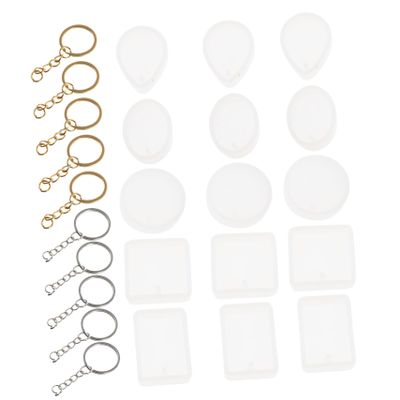 ARTIBETTER Silicone Keychain Molds Kit for DIY Crafts Flexible Epoxy Resin Molds in Square Round and Oval Shapes for Key Rings Pendants and Charms