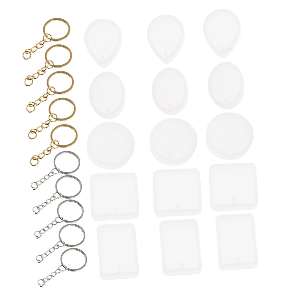 ARTIBETTER Silicone Keychain Molds Kit for DIY Crafts Flexible Epoxy Resin Molds in Square Round and Oval Shapes for Key Rings Pendants and Charms