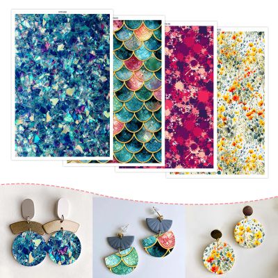 Clay Transfer Paper for Earrings & Polymer Clay, 4 Designs 20 Pcs Water Transfer Paper for Polymer Clay Jewelry DIY Craft Supplies 5.82x3.93inch