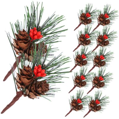 GRIRIW Artificial Christmas Tree Accessories 10pcs Pine Picks Pinecone Stems for Decorations Home Decor