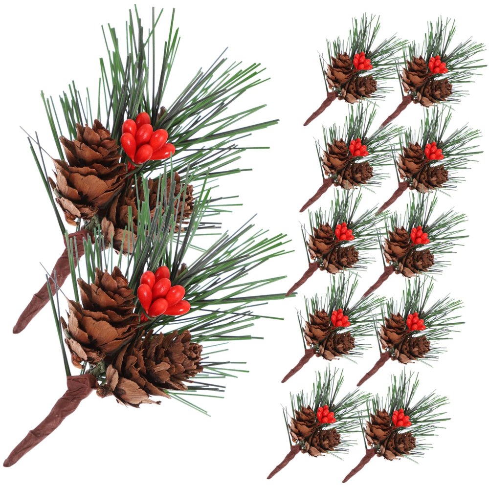 GRIRIW Artificial Christmas Tree Accessories 10pcs Pine Picks Pinecone Stems for Decorations Home Decor