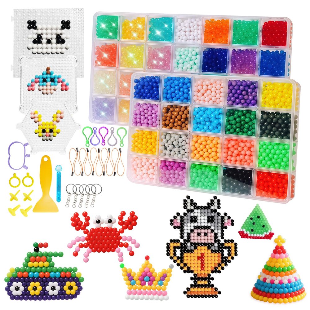 Non-Iron Fuse Beads Kit - 48 Vibrant Colors - 4960 Beads with 12 Glow-in-Dark Arts and Crafts Bundle