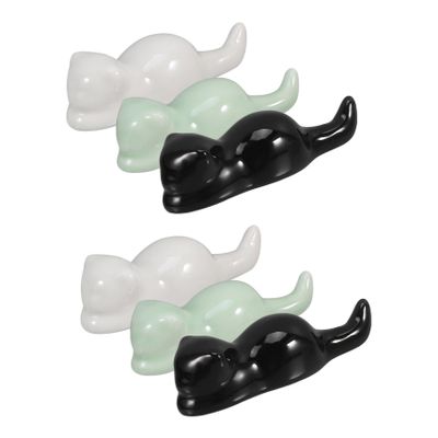 Angoily 6pcs Ceramic Cat Pen Holder Stand for Sumi Brush Calligraphy Writing Brush Rack Oriental Art Supply Unique Cat-shaped Design