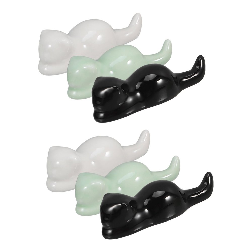 Angoily 6pcs Ceramic Cat Pen Holder Stand for Sumi Brush Calligraphy Writing Brush Rack Oriental Art Supply Unique Cat-shaped Design