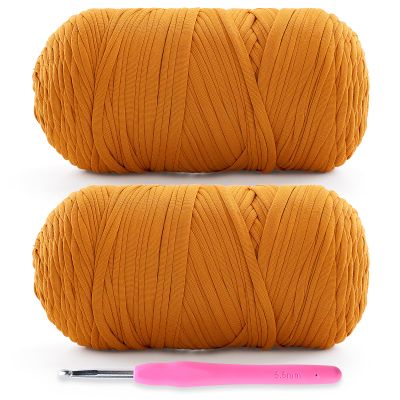 2 Pack Soft T-Shirt Yarn for Crochet, T Shirt Yarns for Crocheting Crafts, Bags, Basket, Coaster, Tshirt Yarns - 800 G/260 Yds with 1 Crochet Hook (2, Ginger Color)