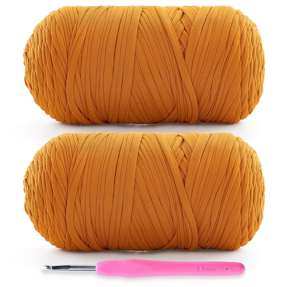 2 Pack Soft T-Shirt Yarn for Crochet, T Shirt Yarns for Crocheting Crafts, Bags, Basket, Coaster, Tshirt Yarns - 800 G/260 Yds with 1 Crochet Hook (2, Ginger Color)