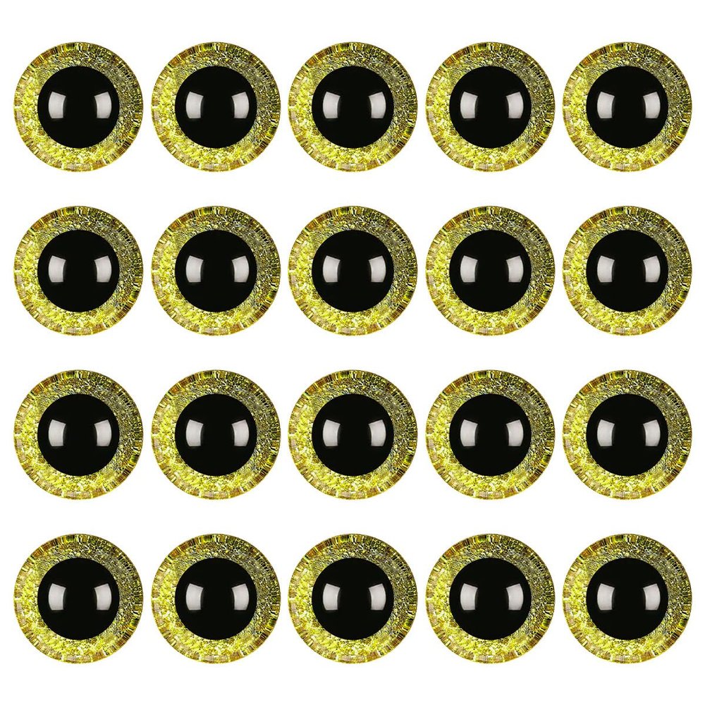 Ayuduots 20pcs Glitter Safety Eyes for Amigurumi, Round Craft Assorted Size Crochet Eyes for Teddy Bear Plush Animal - Golden, 0.7in