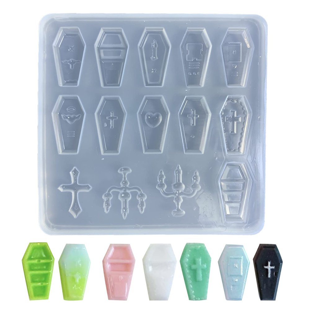 HYROOY Halloween Silicone Resin Mold Tiny Coffin Shape Mold Filling Craft Quicksand Filler Resin Mold Making Handmade Craft Silicone