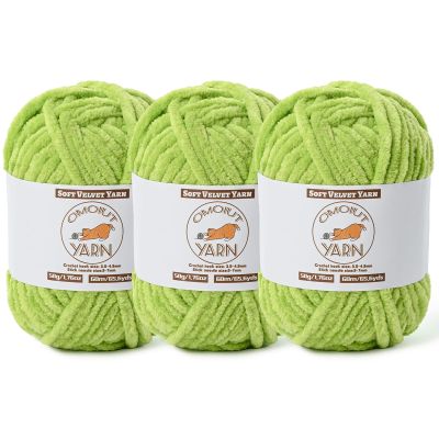 3 Pack Lime Green Fluffy Velvet Yarn for Crocheting, Chunky Chenille Baby Blanket Yarn for Crochet, Soft Fuzzy Puzzle Yarn for Knitting, (50g/1.77oz Each) Bulky Thick Amigurumi Crochet Yarns