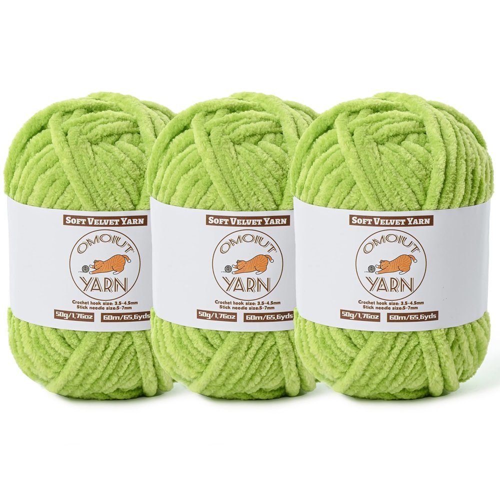 3 Pack Lime Green Fluffy Velvet Yarn for Crocheting, Chunky Chenille Baby Blanket Yarn for Crochet, Soft Fuzzy Puzzle Yarn for Knitting, (50g/1.77oz Each) Bulky Thick Amigurumi Crochet Yarns