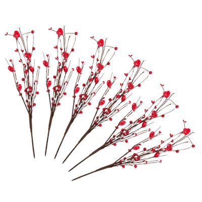 Cabilock 6pcs Artificial Berry Picks Charms for Valentine Day Faux Flower Stems for Home Decor Wedding Decorations and Crafts