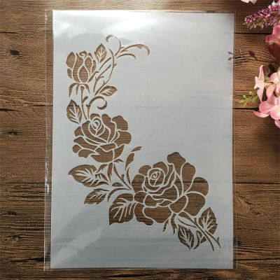 1Pcs 11.42 x 8.27 Inch Branch Rose Flower Drawing Templates Crafts Stencil for Painting on Wood Wall Door Canvas Home Dcor Style A