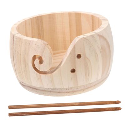 Angoily Knitting Yarn Bowl Wooden Yarn Organizer Smooth Holes for Crocheting Knitting