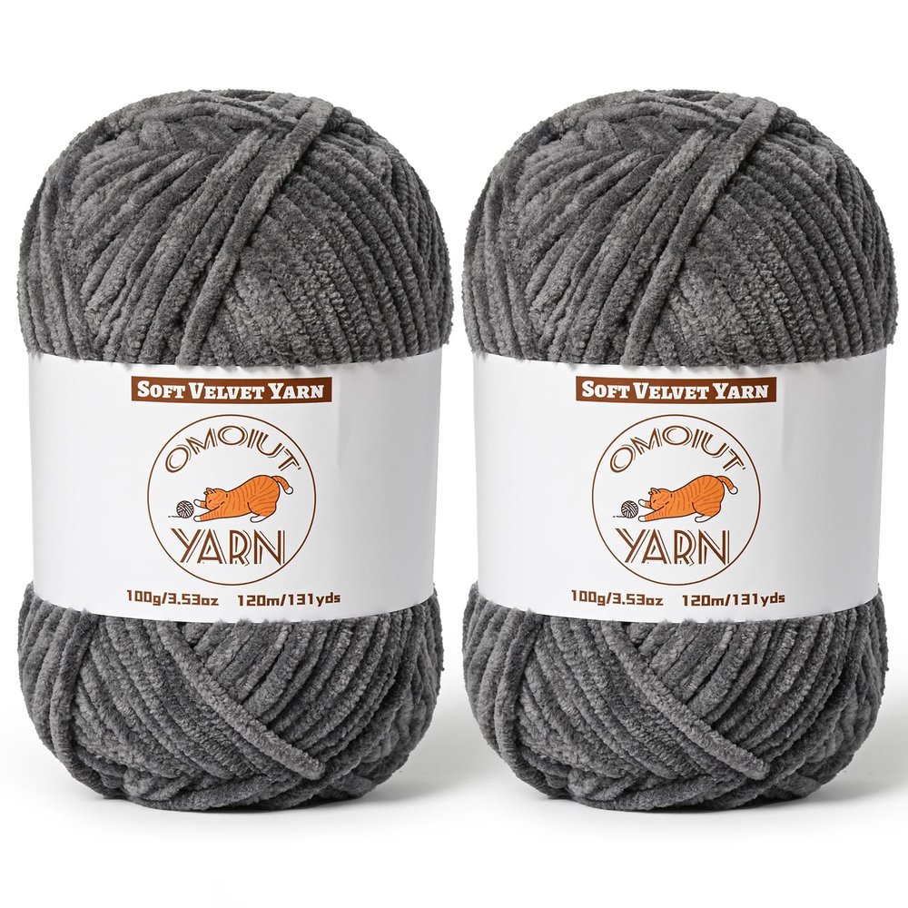 2 Pack Dark Gray Fluffy Velvet Yarn for Crocheting, Chunky Chenille Baby Blanket Yarn for Crochet, Soft Fuzzy Puzzle Yarn for Knitting, (100g/3.53oz Each) Bulky Thick Amigurumi Crochet Yarns