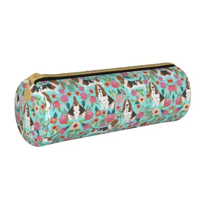 DRTGEDS Sweet Basset Hound Florals Lightweight Pencil Case,Zippered Pen Pouch,Stationery Bag Zipper Pouches Pens Holder Organizer