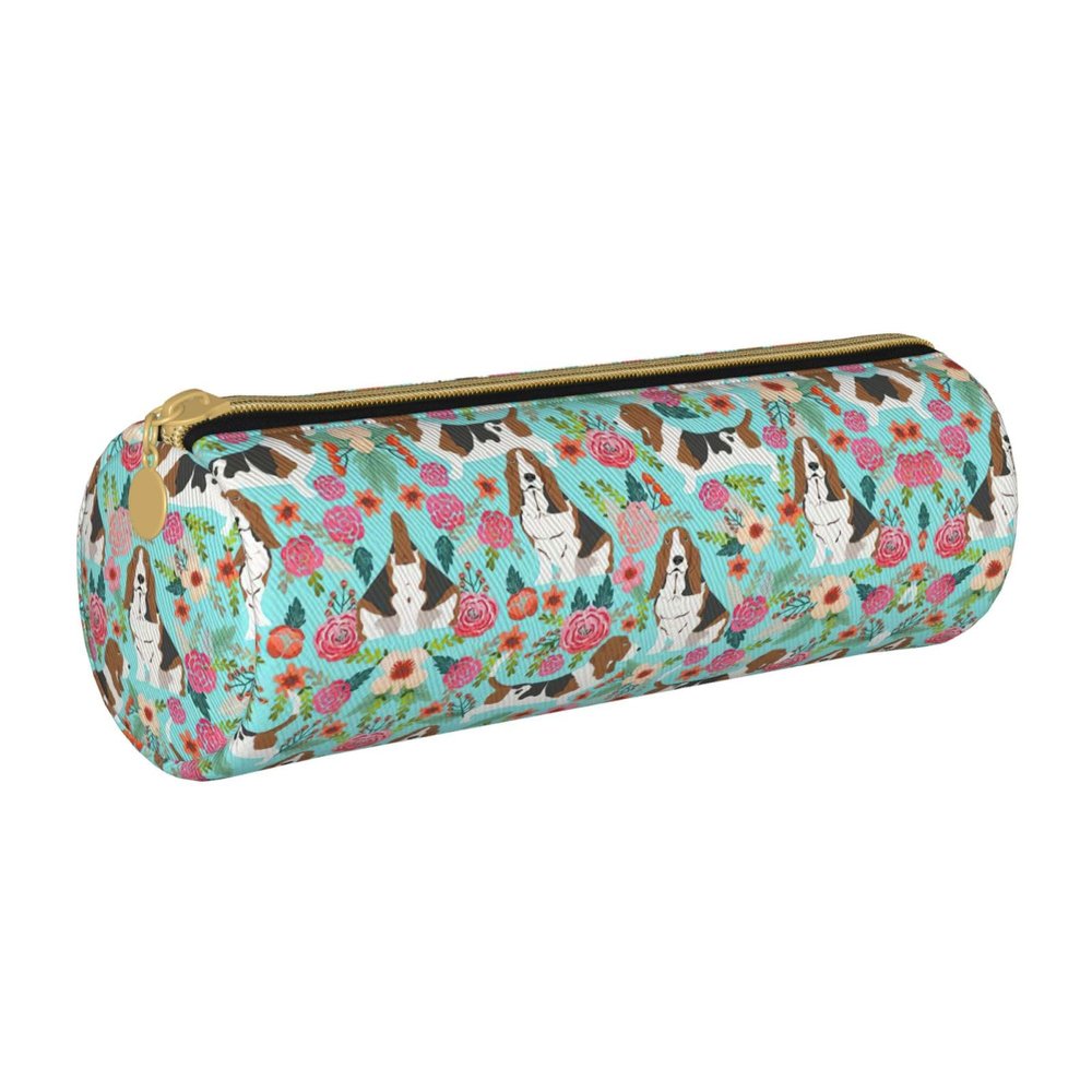 DRTGEDS Sweet Basset Hound Florals Lightweight Pencil Case,Zippered Pen Pouch,Stationery Bag Zipper Pouches Pens Holder Organizer