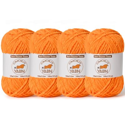 4 Pack Orange Fluffy Velvet Yarn for Crocheting, Chunky Chenille Baby Blanket Yarn for Crochet, Soft Fuzzy Puzzle Yarn for Knitting, (100g/3.53oz Each) Bulky Thick Amigurumi Crochet Yarns