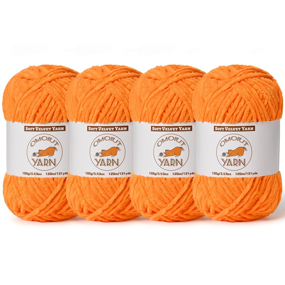 4 Pack Orange Fluffy Velvet Yarn for Crocheting, Chunky Chenille Baby Blanket Yarn for Crochet, Soft Fuzzy Puzzle Yarn for Knitting, (100g/3.53oz Each) Bulky Thick Amigurumi Crochet Yarns