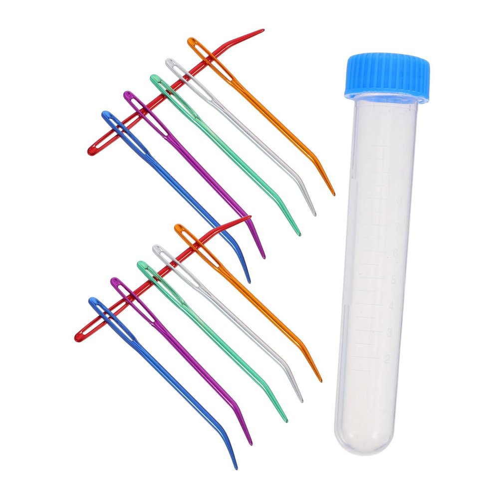 VILLCASE 12pcs Large Blue Curved Eye Yarn Needles Storage Tube for Tapestry Wool Sewing and Knitting Blue Gold Red Silver Purple Green
