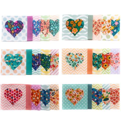 Lalikul Fabrics Hearts. Cotton Charm Packs, Fat Quarters Bundles, 42 Different Motifs. Ideal for Quilts, Sewing, Blankets, and I Spy Games for Kids, 5" x 5" Squares.