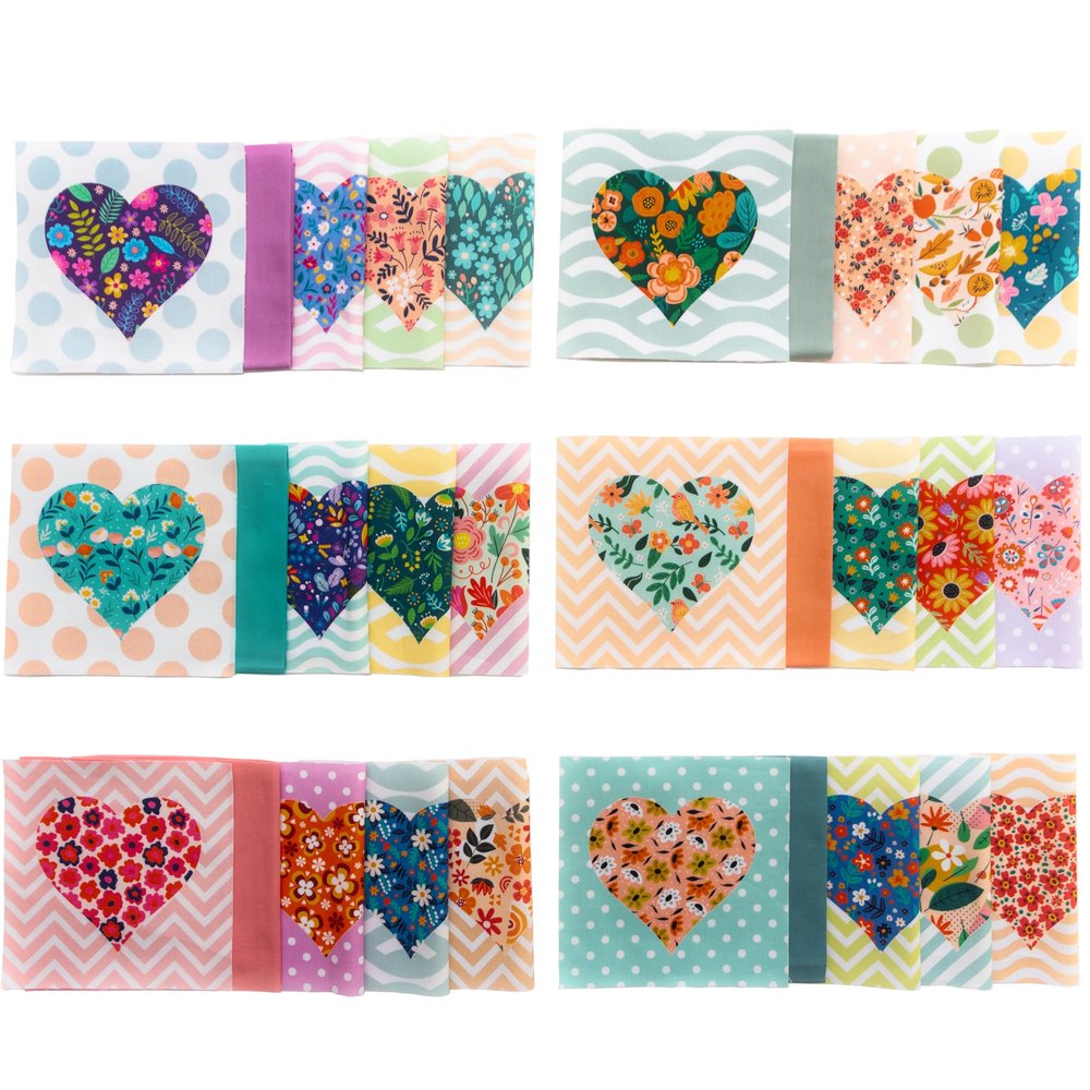 Lalikul Fabrics Hearts. Cotton Charm Packs, Fat Quarters Bundles, 42 Different Motifs. Ideal for Quilts, Sewing, Blankets, and I Spy Games for Kids, 5" x 5" Squares.