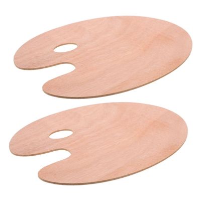 Artibetter 2pcs Oval Wooden Palette for Artists Ergonomic Paint Mixing Tray with Thumb Hole for Oil and Watercolor Painting Craft Board for Creative Projects