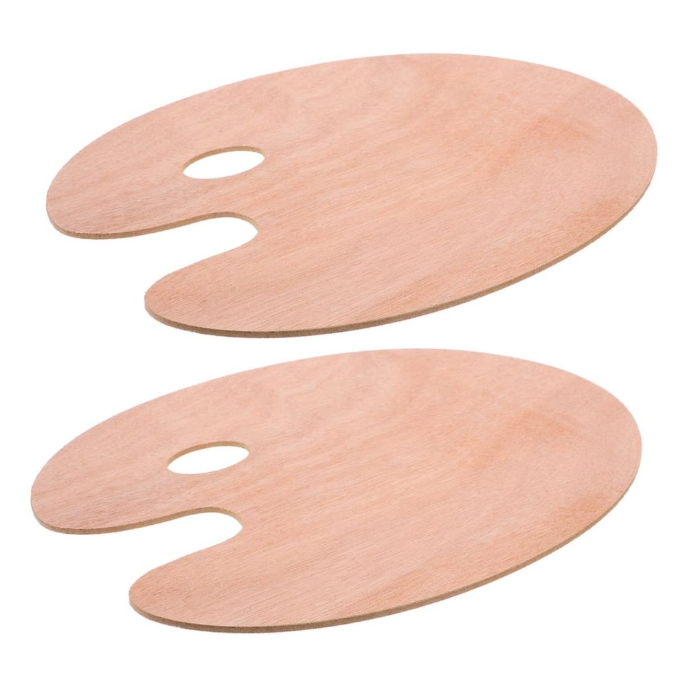Artibetter 2pcs Oval Wooden Palette for Artists Ergonomic Paint Mixing Tray with Thumb Hole for Oil and Watercolor Painting Craft Board for Creative Projects