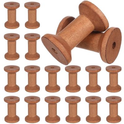 Angoily 20pcs Retro Style Empty Wood Spools Thread Holders Yarn Winding Spools Wooden Bobbins for Crafts