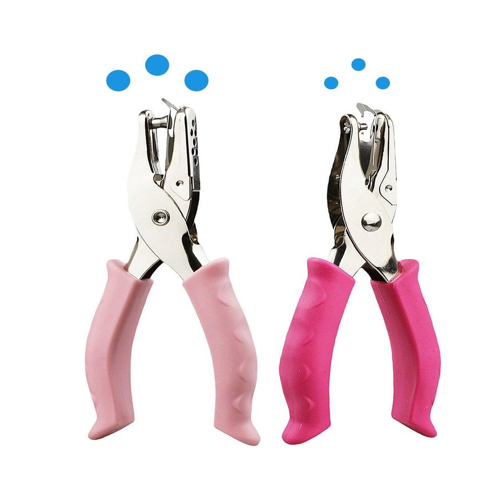 KINGSUPER 1/4 Hole Punch and 1/8 Small Single Hole Punch Handheld Paper Puncher for DIY Craft Tag (Pink)
