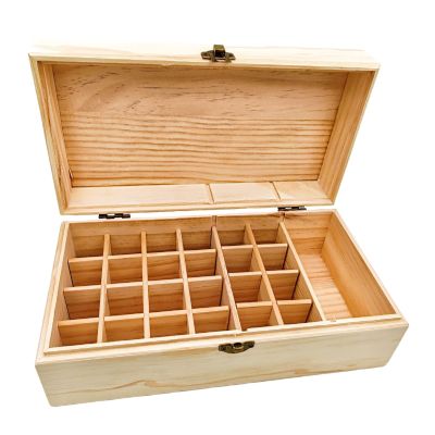 Anktily Unfinished Wooden Storage Organizer Box with Lid, Unpainted Wood Case Box for Small Keepsakes, Jewellery, Tea Bag Holder Case (25 Grids C)