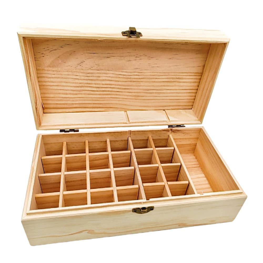 Anktily Unfinished Wooden Storage Organizer Box with Lid, Unpainted Wood Case Box for Small Keepsakes, Jewellery, Tea Bag Holder Case (25 Grids C)