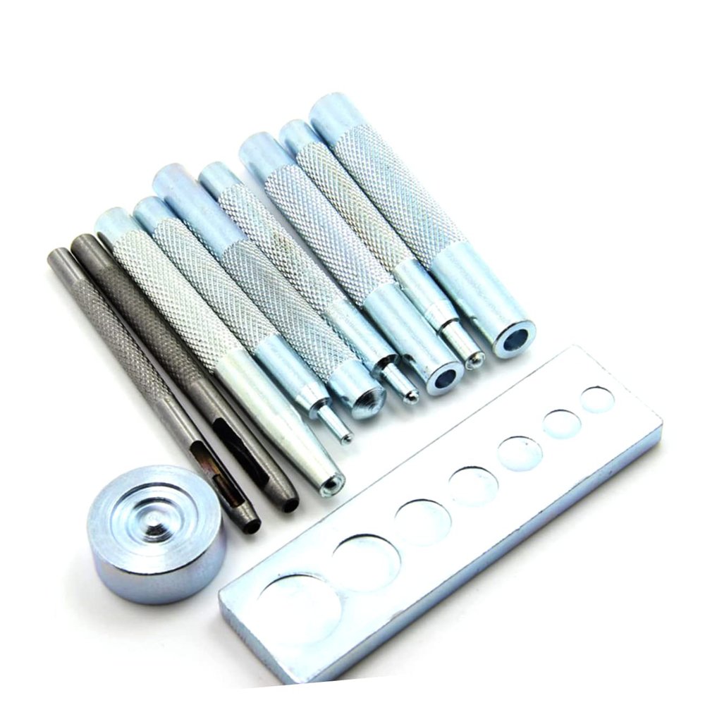 LIFKOME 11-Piece Leathercraft Tool Die Punch Snap Kit with Base for Installing Rivet Buttons for DIY Crafts Jackets and Bag Repairs