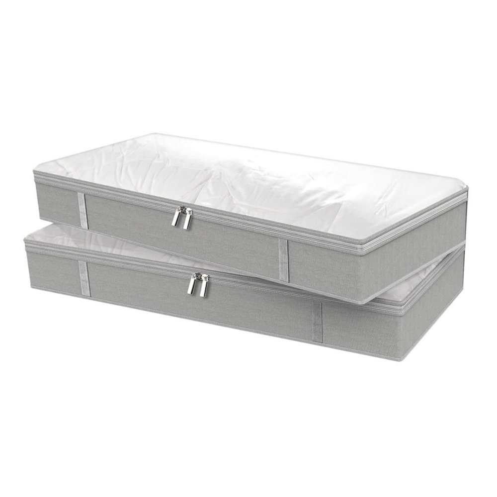 FUNNETOYU 2pcs Foldable Storage Box Detachable under Bed Container Capacity Organizer for Blankets Clothes and More Grey Non-woven for Bedroom and Closet Storage